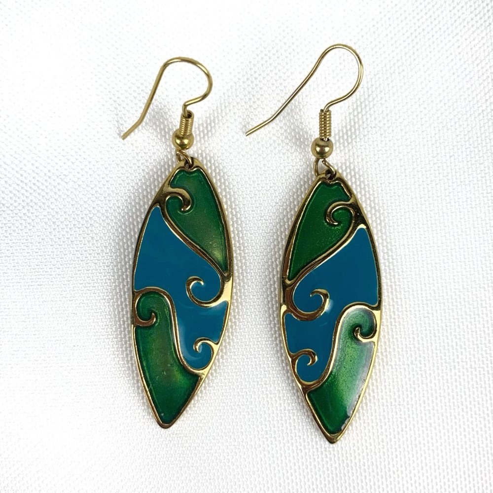 Berebi Enamel Green and Blue Dangle Earrings